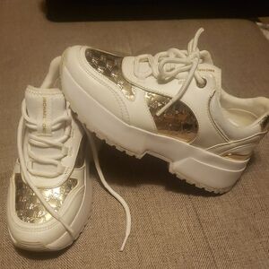 Michael Kors Metallic Rare Hard To Find Gold and White Sneakers